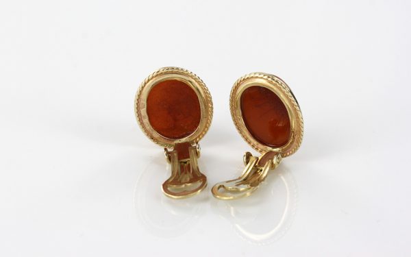 Italian Handmade German Baltic Butterscotch Amber Clip Earrings In 9ct solid Gold -GCL0032 RRP£595!!!