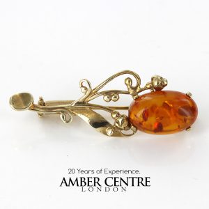 Italian Handmade Elegant German Baltic Amber Brooch in 9ct Gold GB0010 RRP£295!!