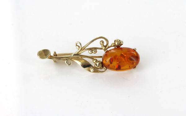 Italian Handmade Elegant German Baltic Amber Brooch in 9ct Gold GB0010 RRP£295!!