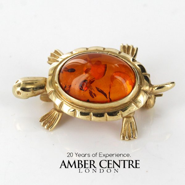 Italian Handmade Elegant German Baltic Amber Brooch in 9ct Gold GB0002 RRP£325!!