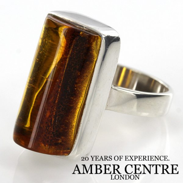 HANDMADE GERMAN BALTIC AMBER MODERN RING 925 STERLING SILVER SIZE P–WR008 RRP£90!!!