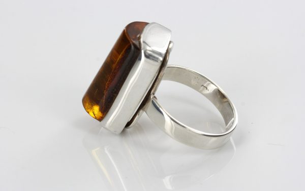HANDMADE GERMAN BALTIC AMBER MODERN RING 925 STERLING SILVER SIZE P–WR008 RRP£90!!!