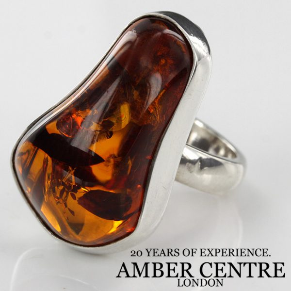 HANDMADE GERMAN BALTIC AMBER RING 925 STERLING SILVER, SIZE O(56) WR015 RRP£135!!!