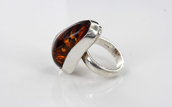 HANDMADE GERMAN BALTIC AMBER RING 925 STERLING SILVER, SIZE O(56) WR015 RRP£135!!!