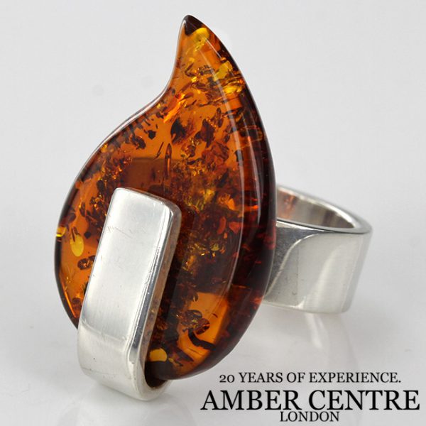 HANDMADE GERMAN BALTIC AMBER RING 925 STERLING SILVER ADJUSTABLE –WR020 RRP£125!!!