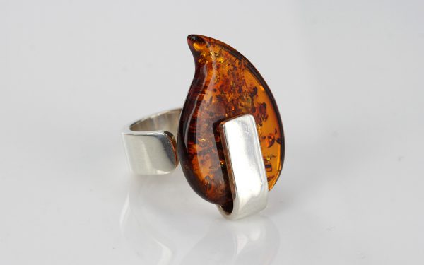 HANDMADE GERMAN BALTIC AMBER RING 925 STERLING SILVER ADJUSTABLE –WR020 RRP£125!!!