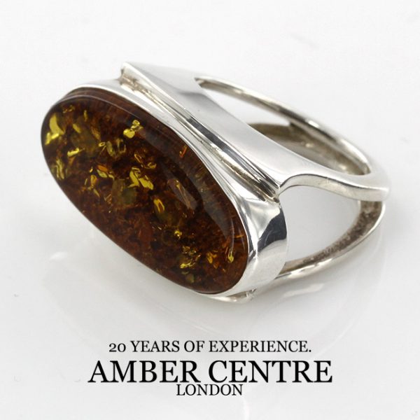 HANDMADE GERMAN DARK GREEN BALTIC AMBER 925 SILVER RING SIZE M ,WR033 RRP£150!!!