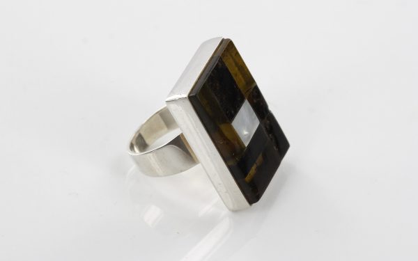 ITALIAN MADE GERMAN BALTIC AMBER UNUSUAL RING 925 SILVER,SIZE L WR042 RRP£135!!!