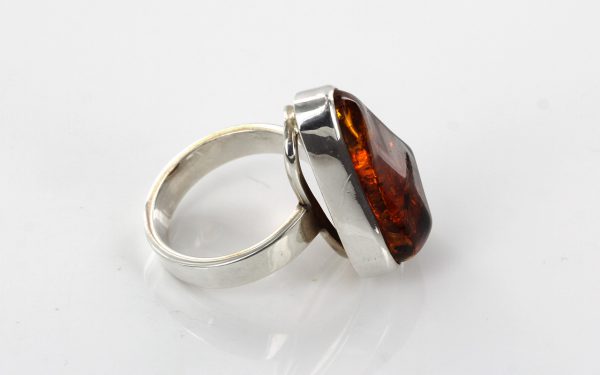 HANDMADE GERMAN BALTIC AMBER ELEGANT RING 925 SILVER, SIZE O, WR043 RRP£99!!!