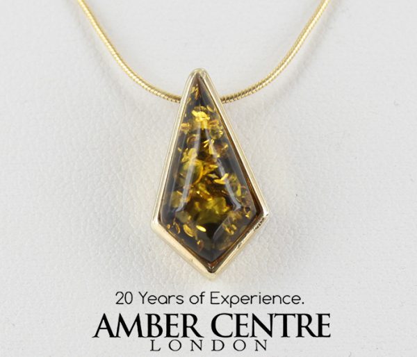 Italian Made Modern Green German Baltic Amber Pendant in 9ct Gold -GP0040G RRP£195!!!