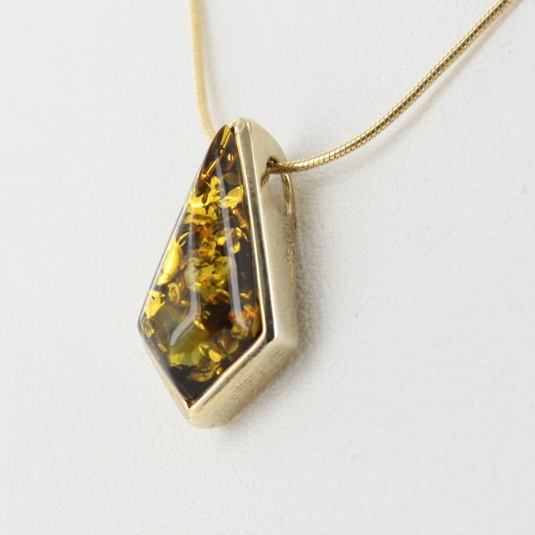 Italian Made Modern Green German Baltic Amber Pendant in 9ct Gold -GP0040G RRP£195!!!