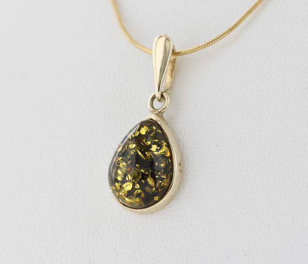 Italian Made Classic Green German Baltic Amber Pendant in 9ct Gold -GP0055G RRP£125!!!