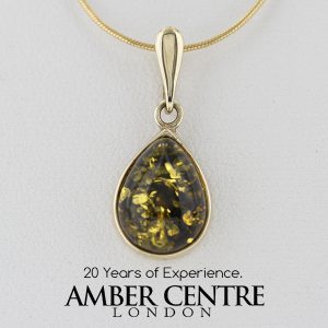 Italian Made Classic Green German Baltic Amber Pendant in 9ct Gold -GP0055G RRP£125!!!