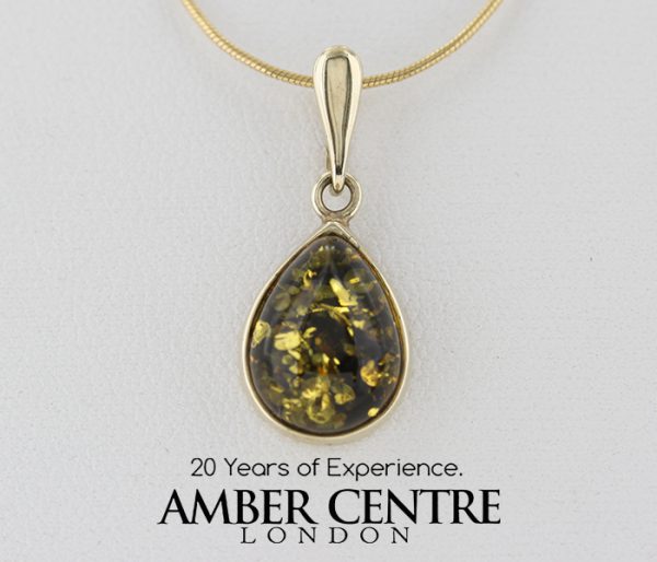 Italian Made Classic Green German Baltic Amber Pendant in 9ct Gold -GP0055G RRP£125!!!