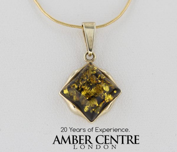 Italian Made Elegant Green German Baltic Amber Pendant in 9ct solid Gold -GP0058G RRP175!!!