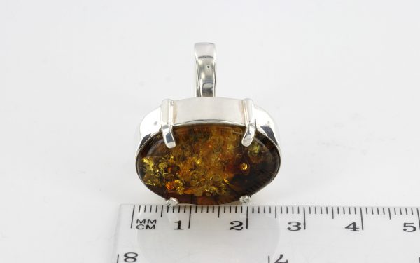 Handmade German Cognac/Green Genuine Baltic Amber Ring In 925 Sterling Silver WR125 RRP£130!!!Size Q(58)
