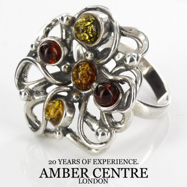 Handmade German Baltic Amber Antique Spiral Styled Silver Ring WR132 RRP£100!!!