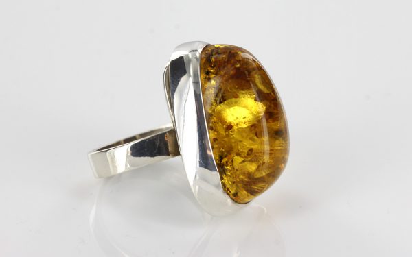 Handmade German Honey Unique Baltic Amber 925 Silver Ring Wr136 RRP£130!!! Size R