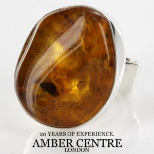 Handmade German Unusual Honey Baltic Amber 925 Silver Ring WR143 RRP£160!!! Size:Adjustable!