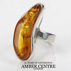 Handmade German Golden Yellow Genuine Baltic Amber 925 Silver Ring WR209 RRP£130!!! Size N1/2