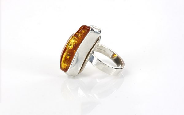 Handmade German Golden Yellow Genuine Baltic Amber 925 Silver Ring WR209 RRP£130!!! Size N1/2