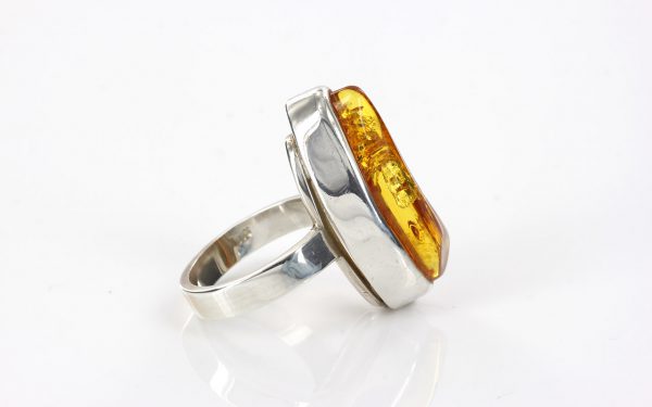 Handmade German Golden Yellow Genuine Baltic Amber 925 Silver Ring WR209 RRP£130!!! Size N1/2