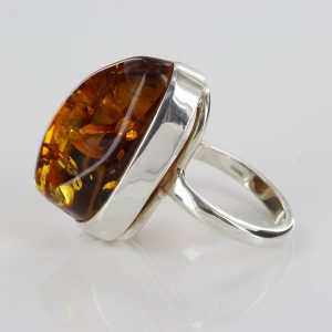 Handmade German Golden Yellow Baltic Amber 925 Silver Ring WR208 RRP£160!!!SizeQ