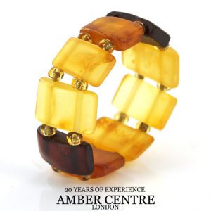 German Baltic Fiery Orange,Opaque Yellow & Cognac Amber Handmade Elastic Ring RB001 RRP£35!!!