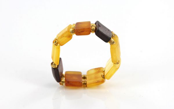 German Baltic Fiery Orange,Opaque Yellow & Cognac Amber Handmade Elastic Ring RB001 RRP£35!!!