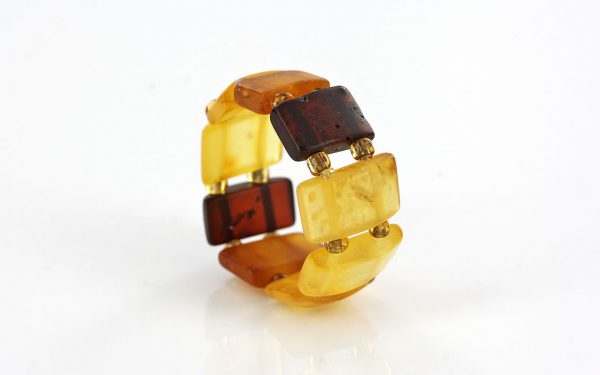 German Baltic Fiery Orange,Opaque Yellow & Cognac Amber Handmade Elastic Ring RB001 RRP£35!!!