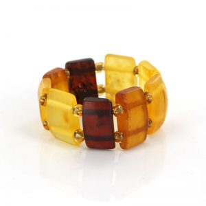 German Baltic Fiery Orange,Opaque Yellow & Cognac Amber Handmade Elastic Ring RB001 RRP£35!!!