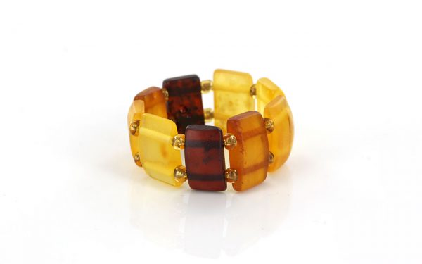 German Baltic Fiery Orange,Opaque Yellow & Cognac Amber Handmade Elastic Ring RB001 RRP£35!!!