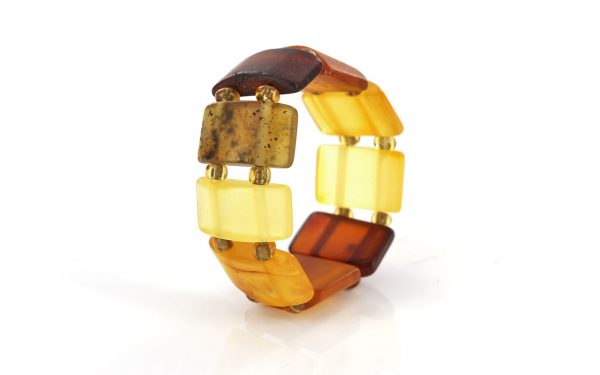 German Baltic Fiery Orange,Opaque Yellow & Cognac Amber Elastic Ring RB004 RRP£35!!!