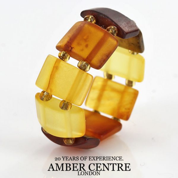 German Baltic Fiery Orange,Opaque Yellow & Cognac Amber Elastic Ring RB004 RRP£35!!!