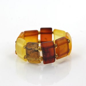 German Baltic Fiery Orange,Opaque Yellow & Cognac Amber Elastic Ring RB004 RRP£35!!!