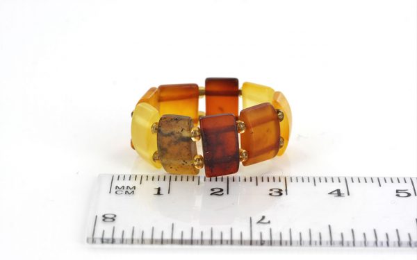 German Baltic Fiery Orange,Opaque Yellow & Cognac Amber Elastic Ring RB004 RRP£35!!!