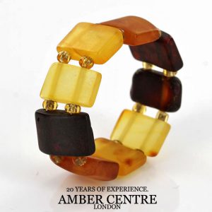 German Baltic Fiery Orange & Cognac Amber Handmade Elastic Ring RB005 RRP£35!!!