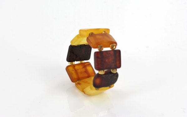 German Baltic Fiery Orange & Cognac Amber Handmade Elastic Ring RB005 RRP£35!!!
