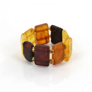 German Baltic Fiery Orange & Cognac Amber Handmade Elastic Ring RB005 RRP£35!!!