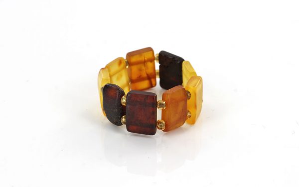 German Baltic Fiery Orange & Cognac Amber Handmade Elastic Ring RB005 RRP£35!!!