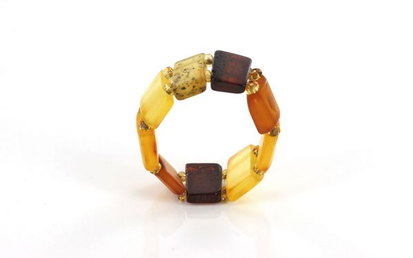 German Baltic Opaque Yellow & Cognac Amber Handmade Elastic Ring RB012 RRP£35!!!