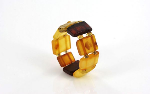 German Baltic Opaque Yellow & Cognac Amber Handmade Elastic Ring RB012 RRP£35!!!