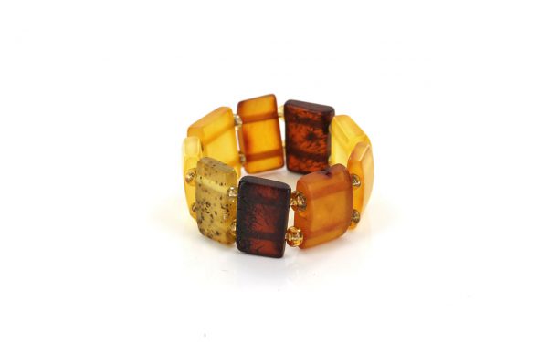 German Baltic Opaque Yellow & Cognac Amber Handmade Elastic Ring RB012 RRP£35!!!