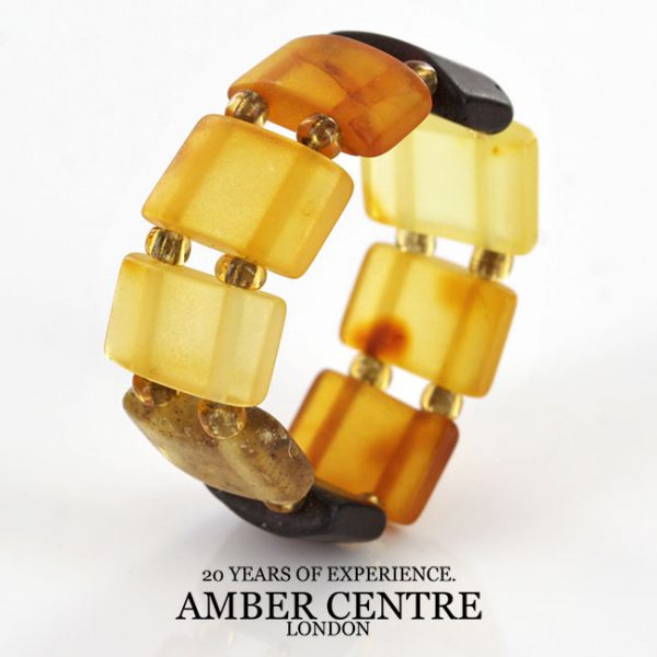 German Baltic Fiery Orange & Cognac Amber Handmade Elastic Ring RB013 RRP£35!!!