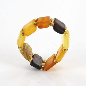 German Baltic Fiery Orange & Cognac Amber Handmade Elastic Ring RB013 RRP£35!!!