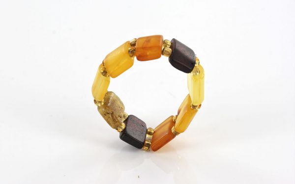 German Baltic Fiery Orange & Cognac Amber Handmade Elastic Ring RB013 RRP£35!!!