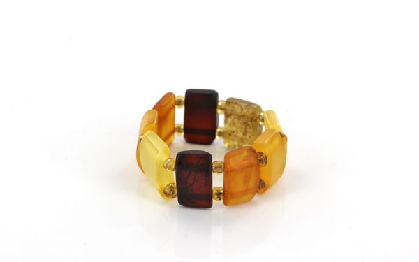 German Baltic Fiery Orange & Cognac Amber Handmade Elastic Ring RB013 RRP£35!!!