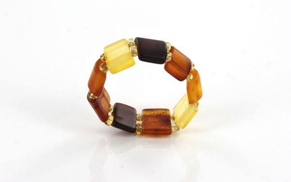 German Baltic Fiery Orange & Cognac Amber Handmade Elastic Ring RB014 RRP£35!!!