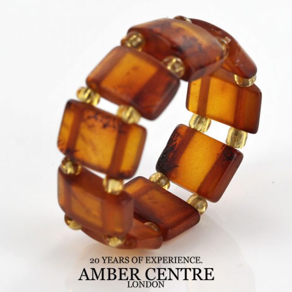 GERMAN BALTIC Matte Cognac AMBER Handmade Elegant Elastic Ring RB020 RRP£35!!!
