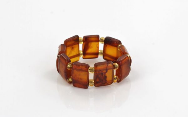 GERMAN BALTIC Matte Cognac AMBER Handmade Elegant Elastic Ring RB020 RRP£35!!!